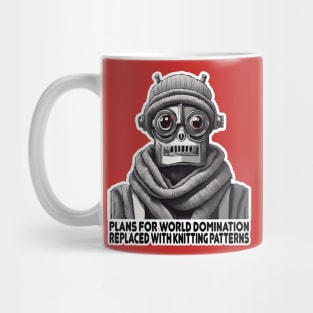 Funny knitting world domination robot knitter sci fi Mug